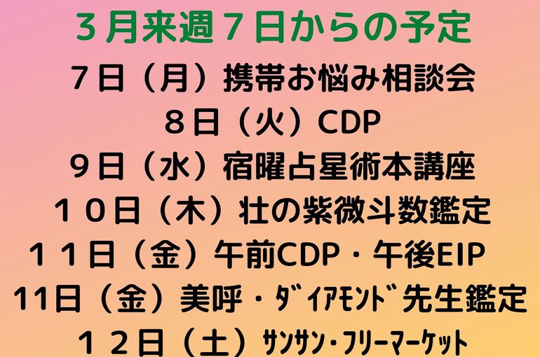 来週の予定
