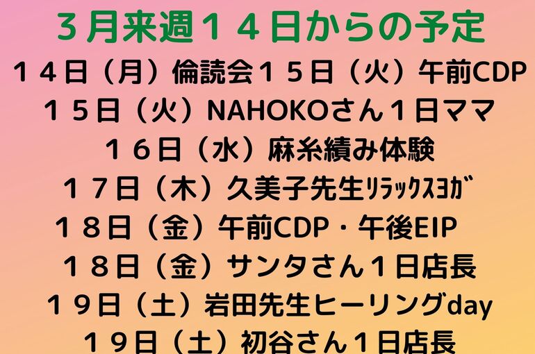 来週の予定
